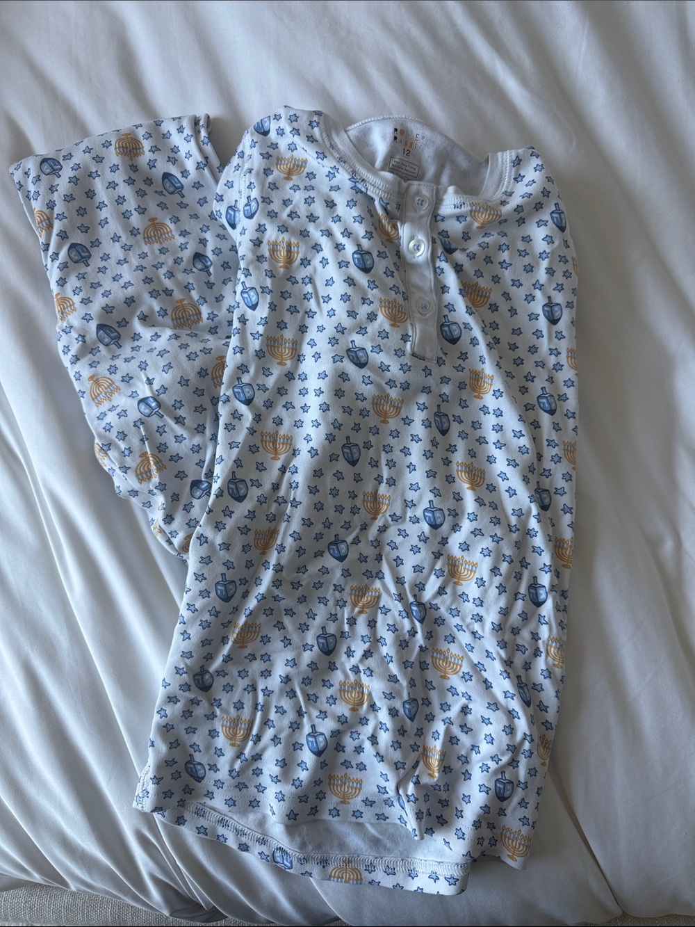 Roller Rabbit Kids Pajama Set - White with Blue & Gold Hanukkah Motif